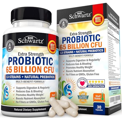 Probiotic 65 Billion - Probiotics with Prebiotic for Women & Men - Lactobacillus Acidophilus Digestive Health Capsules - Targeted Release Technology - Shelf Stable Supplement Non-GMO Dairy Free-30ct