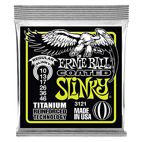 Ernie Ball Regular Slinky Coated Titanium Electric Guitar Strings, 10-46 Gauge (P03121)