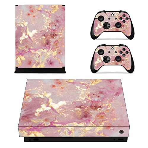 ZOOMHITSKINS Compatible for Xbox One X Skin, Xbox One X Controller Skin and Console Skin, Pink Marble Mineral Gold Granite Agate Rose Pastel, Durable & Fit, 3M Vinyl, Easy to Install, Precise Cut-outs