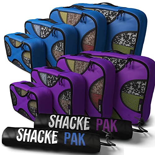 Shacke Pak - 5 Set Packing Cubes with Laundry Bag (Gentlemen's Blue) & Shacke Pak - 5 Set Packing Cubes with Laundry Bag (Orchid Purple)