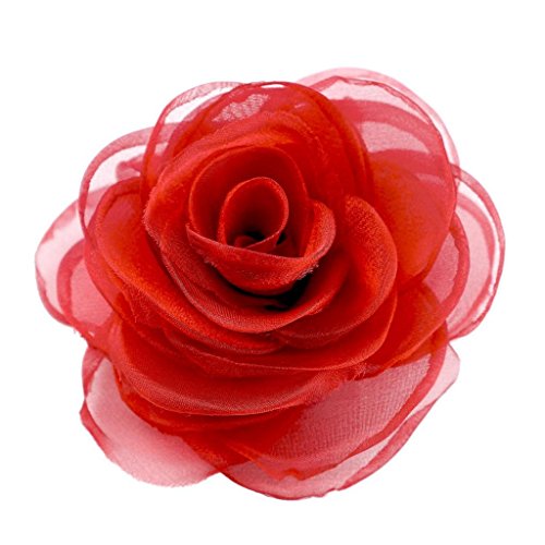 Merdia Women Lovely Flower Hair Clip Rose Brooches for Wedding Red