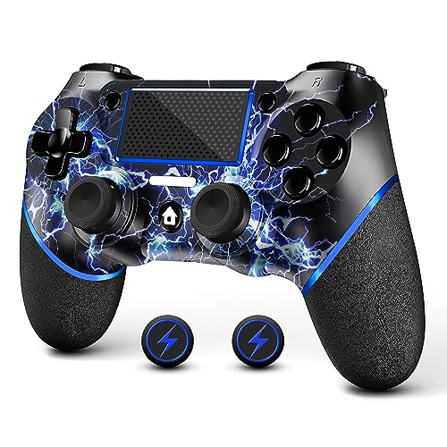 AceGamer Wireless Controller for PS4, Custom Design V2 Gamepad Joystick for PS4 with Non-Slip Grip of Both Sides and 3.5mm Audio Jack! Thumb Caps Included! (Lightning)