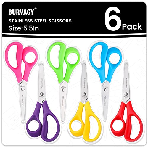 Kids Scissors 6-Pack, Scissors for School, Safety Scissors, Blunt Tip Scissors, 5.5 Inch