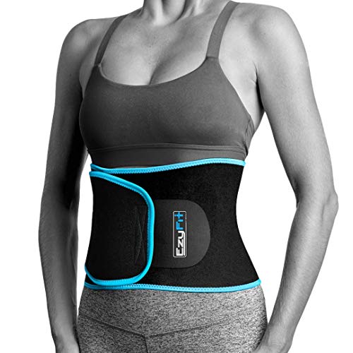 MONTAVI EzyFit Waist Trimmer Premium Exercise Workout Ab Belt for Women & Men Adjustable Stomach Trainer & Back Support, Black Blue Trim Fits 24-42'