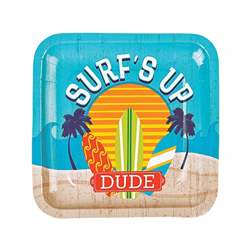 Surfs Up Paper Dinner Plates for Birthday - Party Supplies - Print Tableware - Print Plates & Bowls - Birthday - 8 Pieces