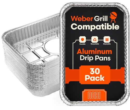 [30-Pack] Weber Grills Compatible Drip Pans, Aluminum BBQ Grease Tray Liners for Easy Drain Management of Weber Grills, Bulk Package, 6415, Size: 8 1/2' x 6'