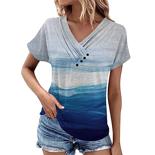 Digital Rewards Credit Balance on My Amazon Account,Top 2XL Casual V Neck Short Sleeve T Shirt Pleated Gradient Printed Button Top Cotton Plus Size (2-Navy, XL)