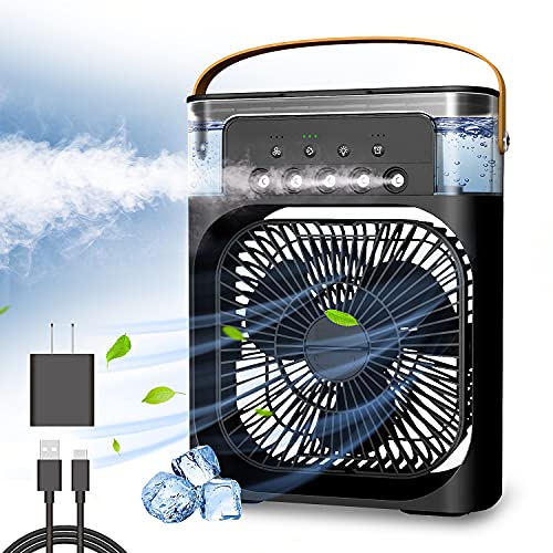 NTMY Personal Air Cooler, Portable Air Conditioner Fan, Mini Evaporative Cooler with 7 Colors LED Light, 1/2/3 H Timer, 3 Wind Speeds and 3 Spray Modes for Your Desk, Nightstand, or Coffee Table
