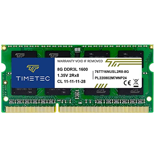 Timetec 8GB DDR3L / DDR3 1600MHz (DDR3L-1600) PC3L-12800 / PC3-12800(PC3L-12800S) Non-ECC Unbuffered 1.35V/1.5V CL11 2Rx8 Dual Rank 204 Pin SODIMM Laptop Notebook PC Computer Memory RAM Module Upgrade