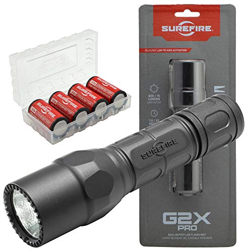 SureFire G2X Pro 600 Lumen Tactical EDC Flashlight Bundle with 4 Extra CR123A Batteries and Lightjunction Battery Case (Black)