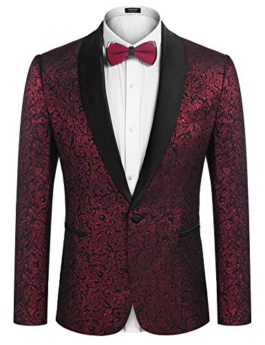COOFANDY Mens Floral Tuxedo Jacket Embroidered Blazer Shawl Lapel Dress Suit Slim Fit for Christmas Prom Wedding Homecoming Party