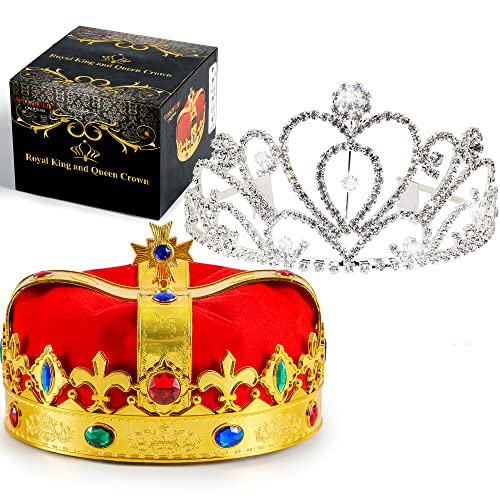 JOYIN Royal Crowns, 2 Pack King's and Queen's Crowns -Crowns for Kids and Audults, Valentine's Day Costume Prom Accessories