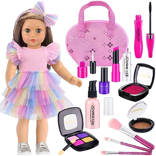 ZITA ELEMENT 14 Pcs 18 Inch Girl Doll Accessories and Makeup Set Includes Doll Dress with Makeup Stuff for 18 Inch Girl Doll My Our Life Journey Generation Girl Doll Accessories