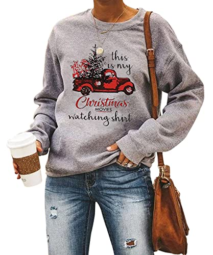 Barlver Women Christmas Movie Shirt Fleece Sweatshirts Holiday Vacation Graphic Tees Pullover Tunic Tops(Car-4090 M)
