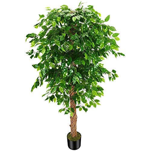 OXLLXO 6ft Artificial Ficus Silk Tree (72in) with Plastic Nursery Pot Faux Tree, Fake Plant for Office House Farmhouse Living Room Home Decor (Indoor/Outdoor)