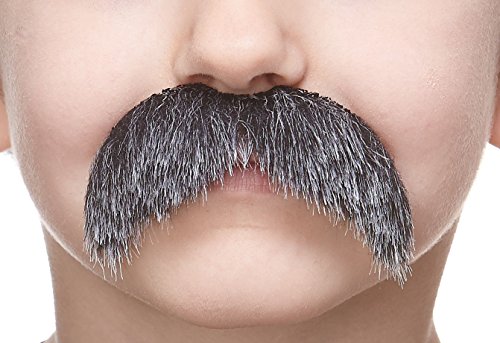 Mustaches Self Adhesive Walrus Fake Mustache for Kids, Novelty, Small False Facial Hair, Costume Accessory for Children, Salt and Pepper Color