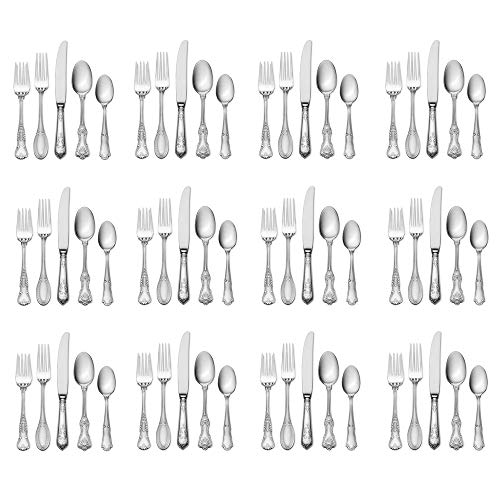 Wallace Hotel Lux 77-Piece 18/10 Stainless Steel Flatware Set, Silver, Service for 12 -