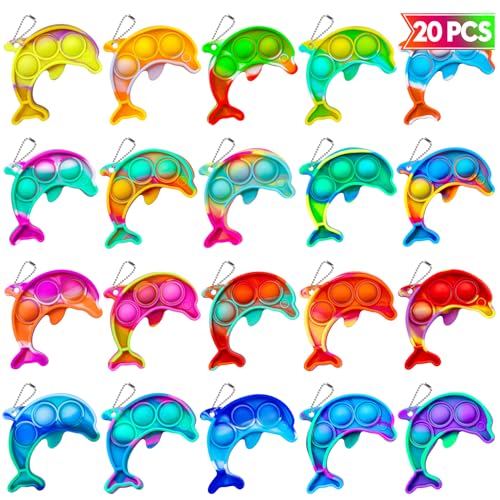 Pop Fidget Toys Bulk Its Birthday Party Favors for Kids 20PCS Cute Dolphin Mini Pop Keychain It Fidget Toy Packs Fidgets for Classroom Prizes for Kids Christmas Stocking Stuffers for Kids Sensory Toys