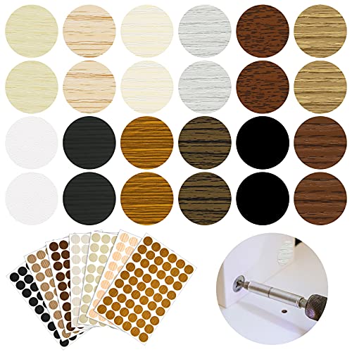 648 Pieces Adhesive Screw Stickers Screw Hole Covers Hole Stickers PVC Cover Caps 12 Colors Waterproof Wood Textured Cover for Wall Cabinets Desk Screws Furniture Repairing (Classic Style)