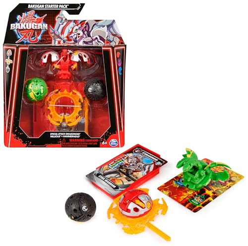 Bakugan Starter 3-Pack, Special Attack Dragonoid, Nillious, Hammerhead Customizable Spinning Action Figures and Trading Cards, Kids Toys for Boys and Girls 6 and up