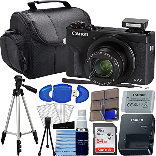 Canon PowerShot G7 X Mark II Digital Camera (Black) Bundle with SanDisk 64GB Memory Card, Full Size Tripod, High Speed Card Reader + Photo Kit for G7X Mark II (20 Items)