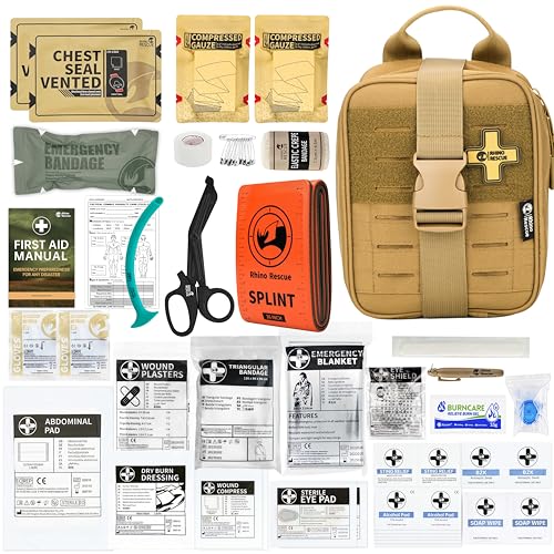 RHINO RESCUE IFAK Trauma First Aid Kit Molle Medical Pouch for Tactical Military Car Travel Hiking (Coyote)