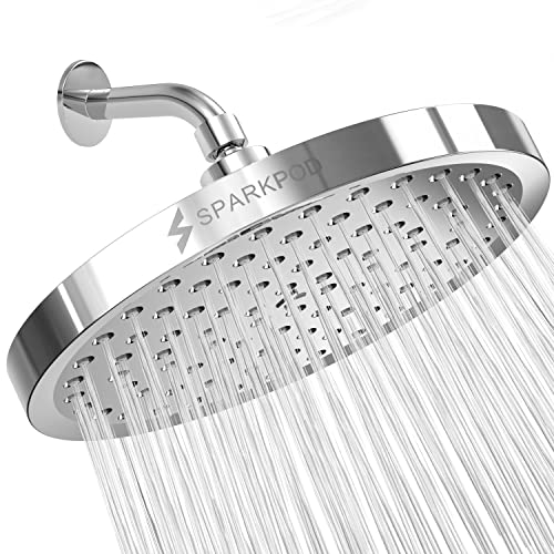 SparkPod Shower Head - High Pressure Rain - Premium Quality Luxury Design - 1-Min Install - Easy Clean Adjustable Replacement for Your Bathroom Shower Heads (Luxury Polished Chrome, 8 Inch Round)