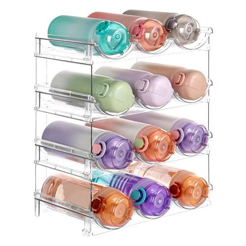 Vtopmart Stackable Water Bottle Organizer Holder, 4 Pack Clear Plastic Cup Storage Rack for Pantry Kitchen Cabinet Cupboard Countertop Organization and Storage, Hold 12 Bottles