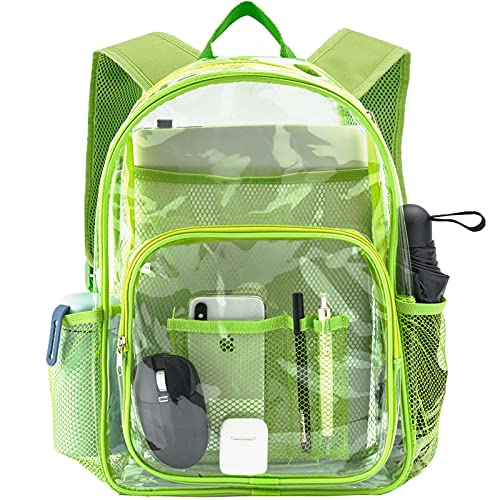 BAJNOKOU Clear Backpack Heavy Duty Pvc Bookbag for School - See Through Transparent Stadium Approved Backpacks for Women Concert Sport Venues Work Travel,Lemon green