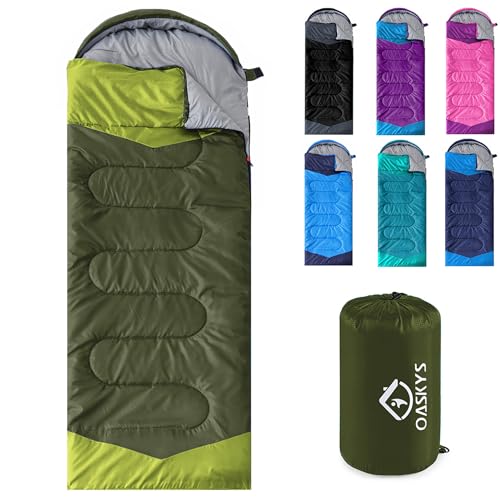 oaskys Camping Sleeping Bag - 3 Season Warm & Cool Weather - Summer Spring Fall Lightweight Waterproof for Adults Kids - Camping Gear Equipment, Traveling, and Outdoors