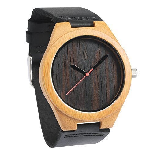 Treehut Wooden Watches for Men, Wenge Bamboo Watch, Japanese Quartz Movement, Señoras Stylish Exotic Wrist Chicas Watch with Adjustable Stainless Steel Buckle and Box, Relojes para Hombre