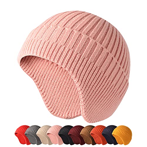 HiRui Knitted Beanie Hats Winter Hats Ear Covers for Men Women Kids Warm Slouchy (Pink)