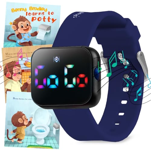 Potty Training Watch for Kids V2 – A Water Resistant Potty Reminder Device for Boys & Girls to Train Your Toddler with Fun/Musical & Vibration Interval Reminder with Potty Training eBook (Navy)