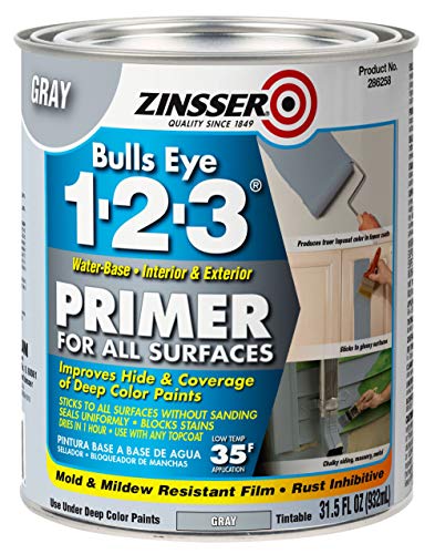 Zinsser 286258 Bulls Eye 1-2-3 All Surface Primer, Quart, Gray