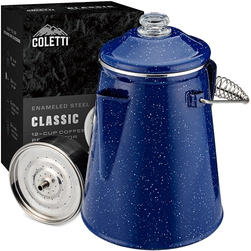 COLETTI Classic Percolator Coffee Pot — Camping Coffee Percolator, Campfire Coffee Pot – Camping Percolator for Groups — Brew for the Whole Campsite (Blue, 12 Cup)