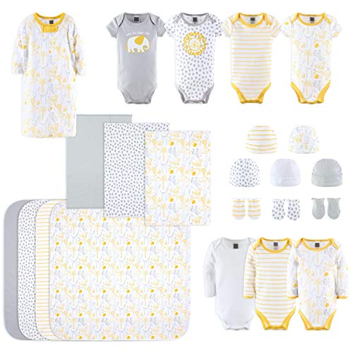 The Peanutshell Newborn Layette Gift Set for Baby Boys or Girls - 23 Piece Gender Neutral Newborn Clothes & Accessories Set - Safari Themed