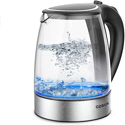 AZEUS Fast Boil Electric Water Kettle, 1.8L Large Capacity with Auto Shut-Off and Boil-Dry Protection, BPA-Free Borosilicate Glass &Stainless Steel