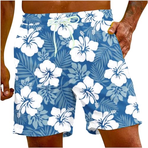 Lightning Deals of Today Prime Mens Swimming Shorts 7' 4 Way Strech Beach Bathing Suit Hawaiian Print Vacation Big and Tall Swim Trunks Swimwear Mens Board Shorts Swimwear