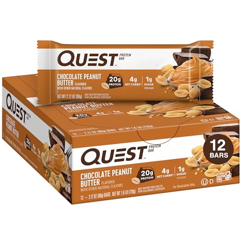 Quest Nutrition Chocolate Peanut Butter Bars, High Protein, Low Carb, Gluten Free, Keto Friendly, - 12 Count