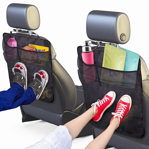 EcoNour Car Back Seat Protector for Kids (2 Pack) | Premium Oxford Fabric Kick Mats Protect from Dirt, Mud | Waterproof Seat Back Protector with Storage Pockets | Child Car Accessories