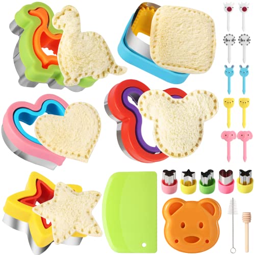 24Pcs Sandwich Cutter and Sealer Set Bread Sandwich Cutter Pancake Maker Heart Square Dinosaur Start Shaper,etc (24)