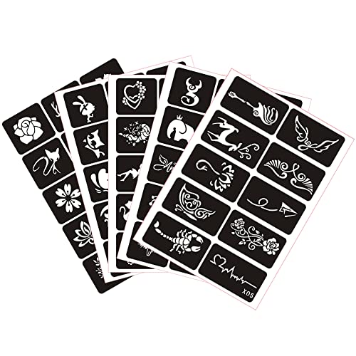 Xmasir 5 Sheets 70pcs Small Glitter Woman Drawing Tattoo Stencil, Kids Cute Airbrush Stencils & Templates