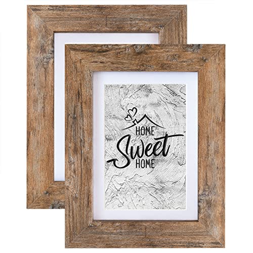 Califortree Rustic Brown 5x7 Picture Frame - Display Photos 4x6 with Mat or 5x7 Without Mat - HD Glass Inside, Horizontal and Vertical Display Frames for Wall and Tabletop - Set of 2