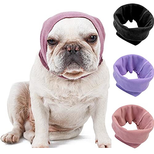 Treonca Quiet Ears for Dogs 3Pack Dog Snoods Ear Covers for Noise (Black+Pink+Purple) (Large)