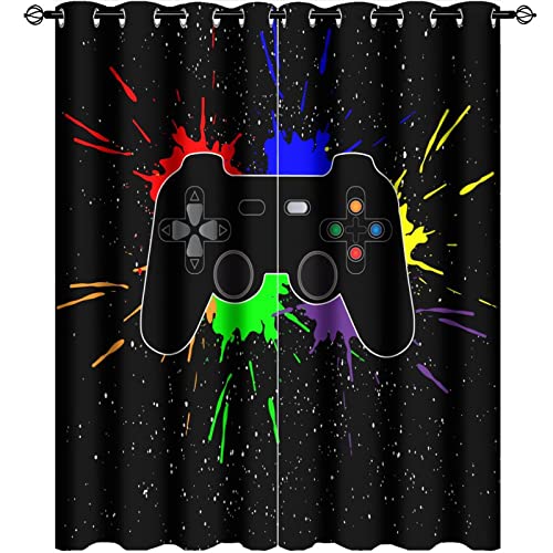 Video Game Gamepad Curtains - Fantasy Rainbow Colourful Paint Style Game Gamepad Thermal Insulated Blackout Curtains - Grommet Top Window Treatment Drapes for Bedroom 45L x 21W,2 Panels