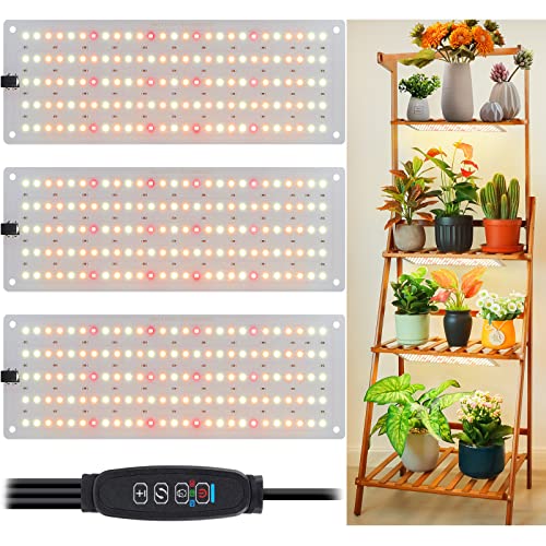 LBW Plant Grow Light, 405 LEDs Full Spectrum Small Grow Lights for Indoor Plants, Grow Lamp with 4/8/12H Timer, 3 Lighting Modes, 10 Dimmable Levels, Plant Lamp Strip for Seedlings, Veg, Bloom, 3 Pack