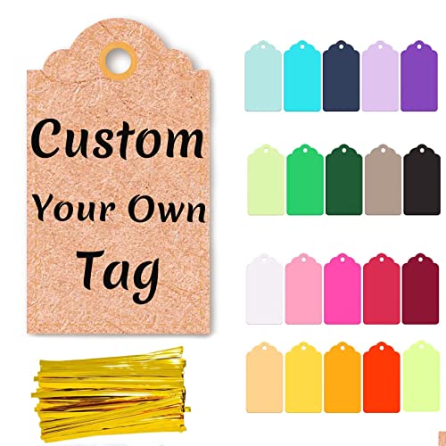 Amerixun 100 Pcs Price Tags, Kraft Paper Gift Tags with Twist Ties for Arts and Crafts, Wedding Christmas Day Thanks Giving,38x58mm (Your Design)