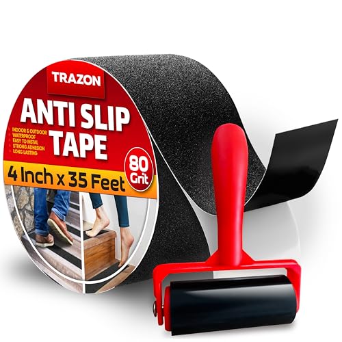 Grip Tape - Heavy Duty Anti Slip Tape for Stairs Outdoor/Indoor Waterproof 4Inch x 35Ft Safety Non Skid Roll for Stair Steps Ramp Traction Tread Staircases Grips Adhesive Non Slip Strips Walk Black