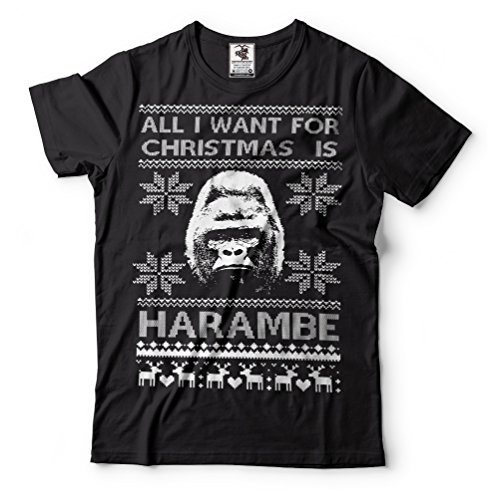 Ugly Christmas Sweater T-Shirt Funny Harambe Tee Shirt Large Black