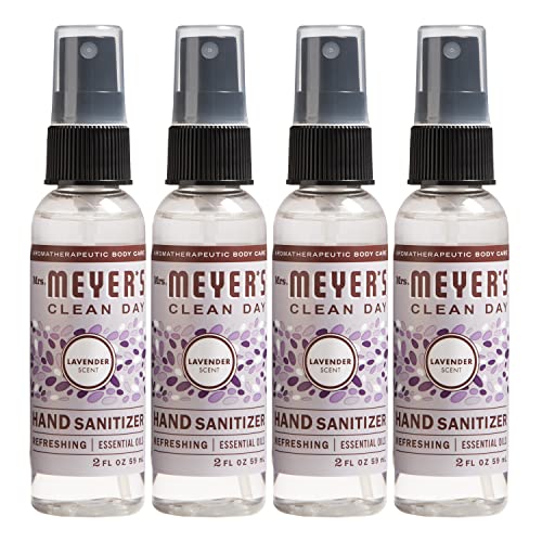 MRS. MEYER'S CLEAN DAY Antibacterial Hand Sanitizer Spray, Travel Size, Removes 99.9% of Bacteria, Lavender, 2 oz - Pack of 4